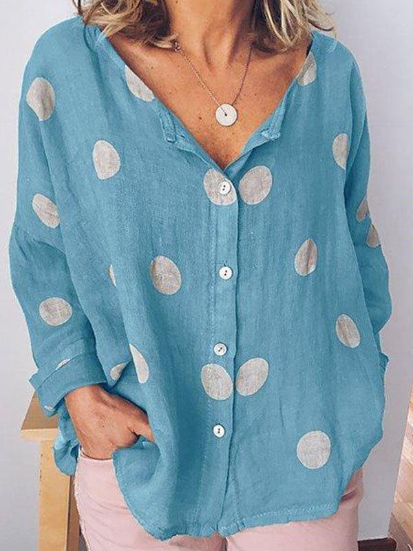 Trendy linnen blouse met stippenpatroon - casual & modern