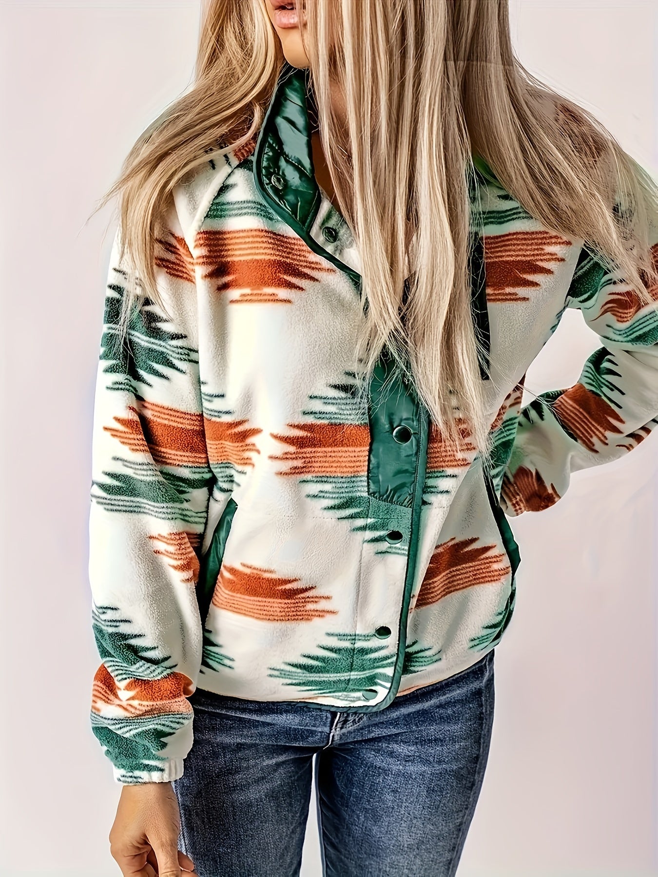 Koningsblauwe Aztec Print Jas met Knopen - Yara