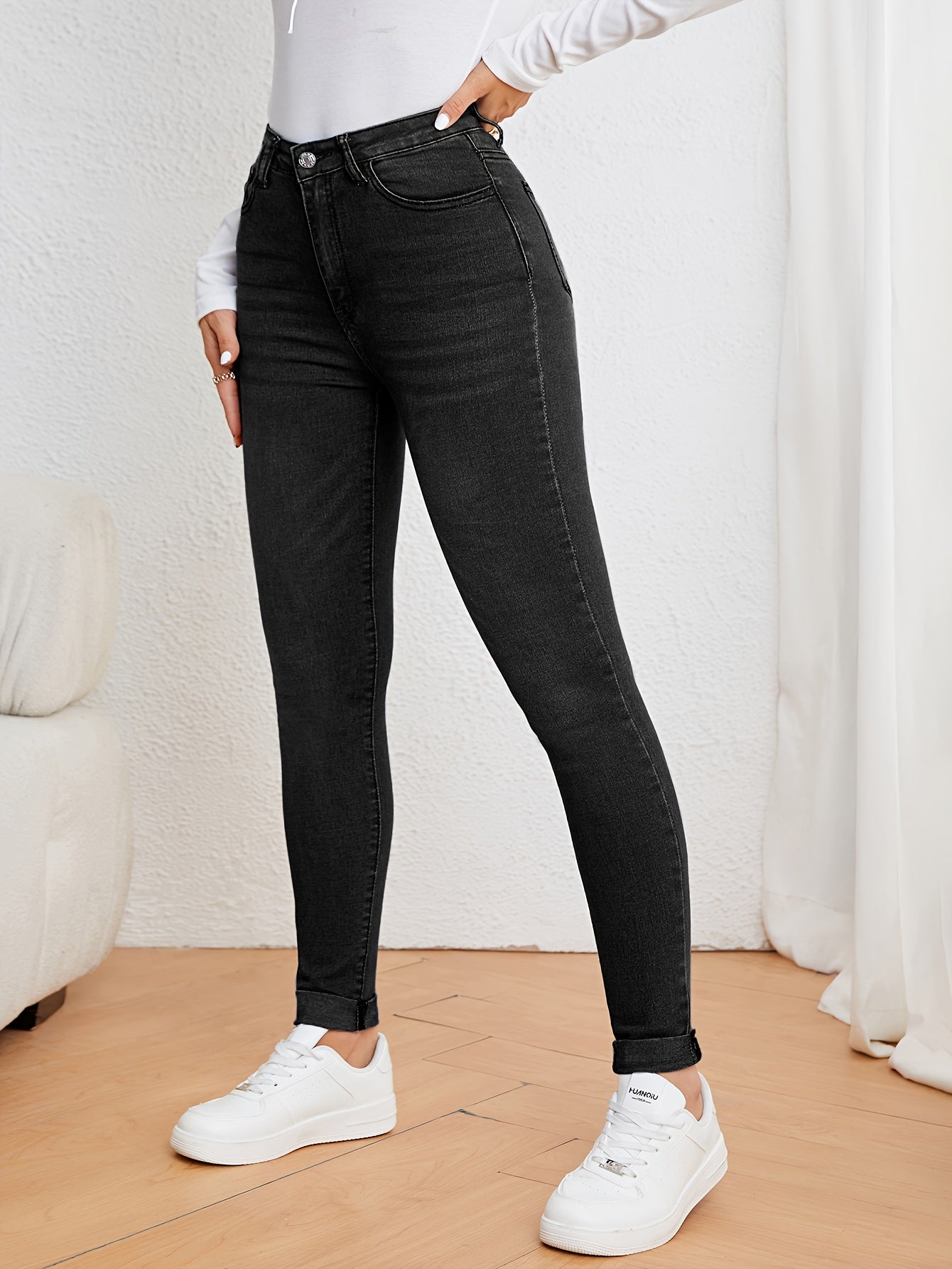 Olijfgroene High-Waisted Skinny Jeans - Nova