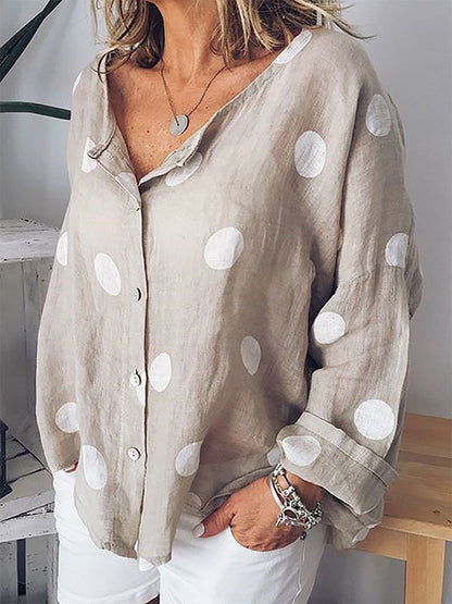 Trendy linnen blouse met stippenpatroon - casual & modern