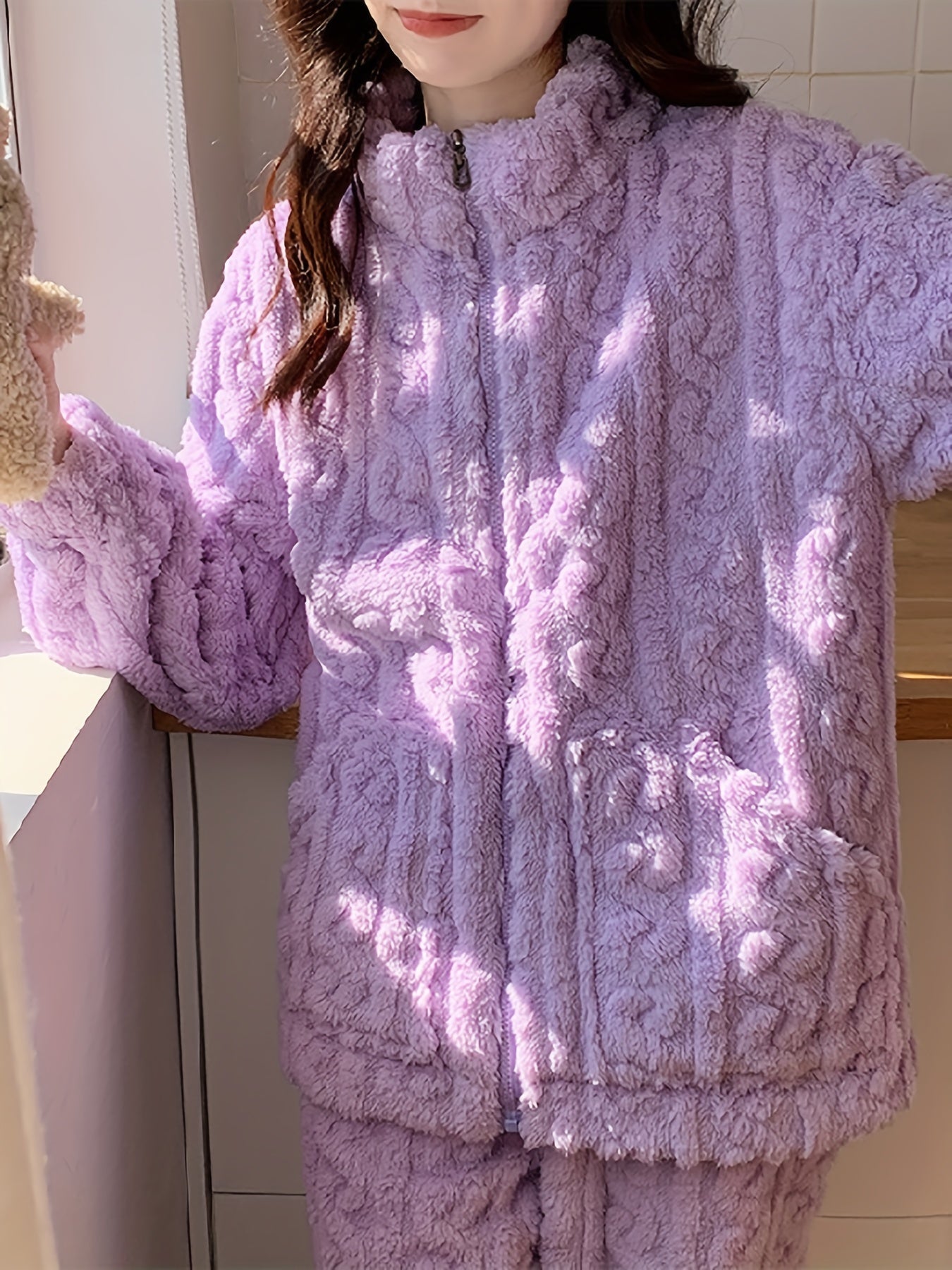 Zwarte Fleece Lounge Set met Ritsjas - Iris