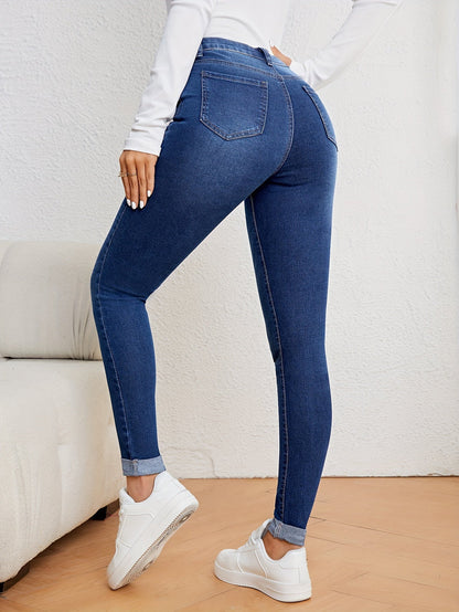 Olijfgroene High-Waisted Skinny Jeans - Nova