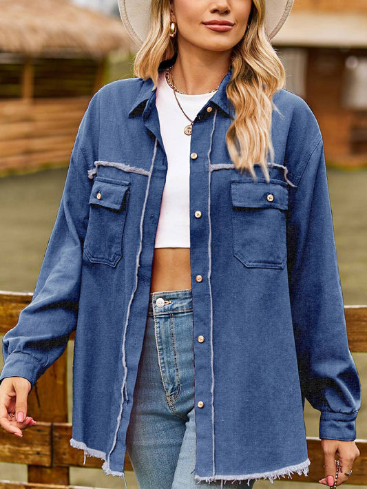 Donkerblauwe Denim Top met Kwastjes - Jade