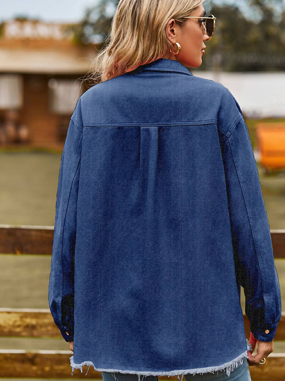 Donkerblauwe Denim Top met Kwastjes - Jade