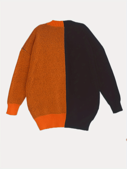 Oranje Zwarte Halloween Sweaterjurk - Jade