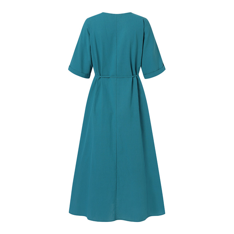 Emilia - Blauwe katoenen maxi-jurk