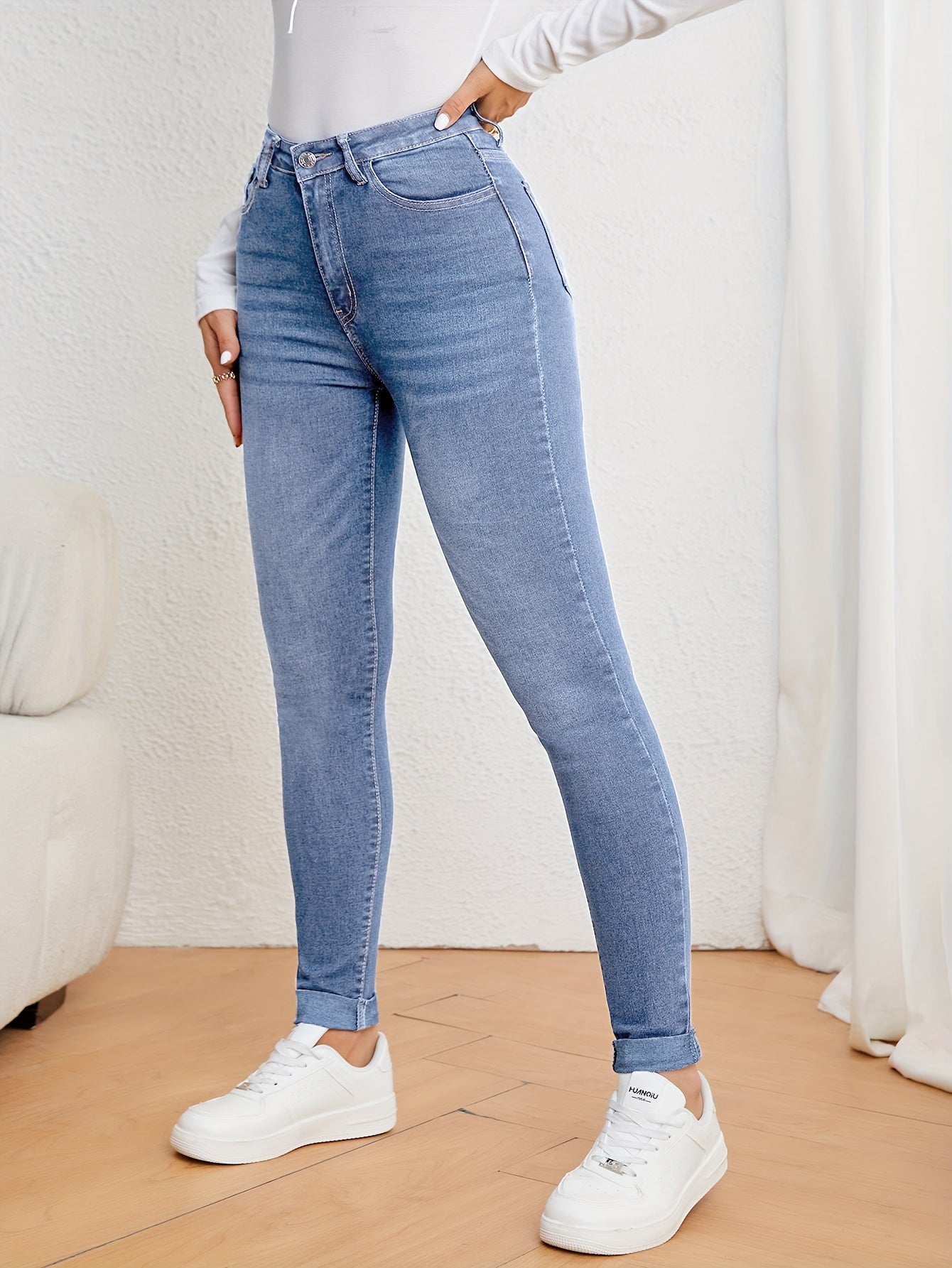 Olijfgroene High-Waisted Skinny Jeans - Nova