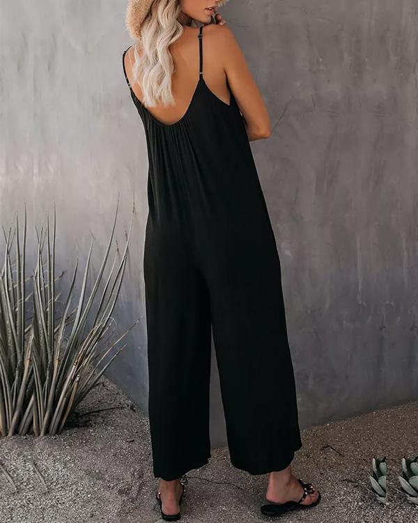 Zwarte Casual Jumpsuit met Zakken en Spaghettibandjes - Jade