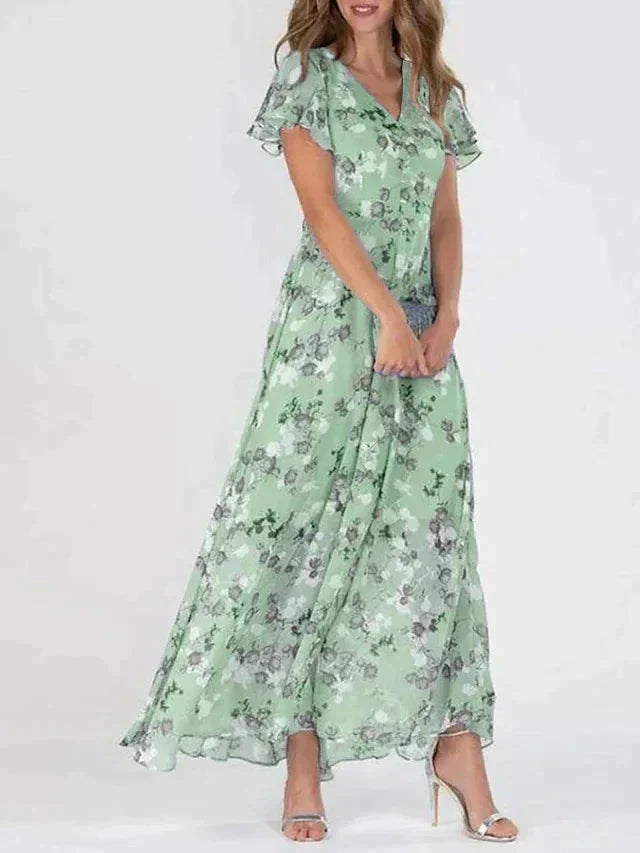 Romantische maxi-jurk met bloemen en ruches