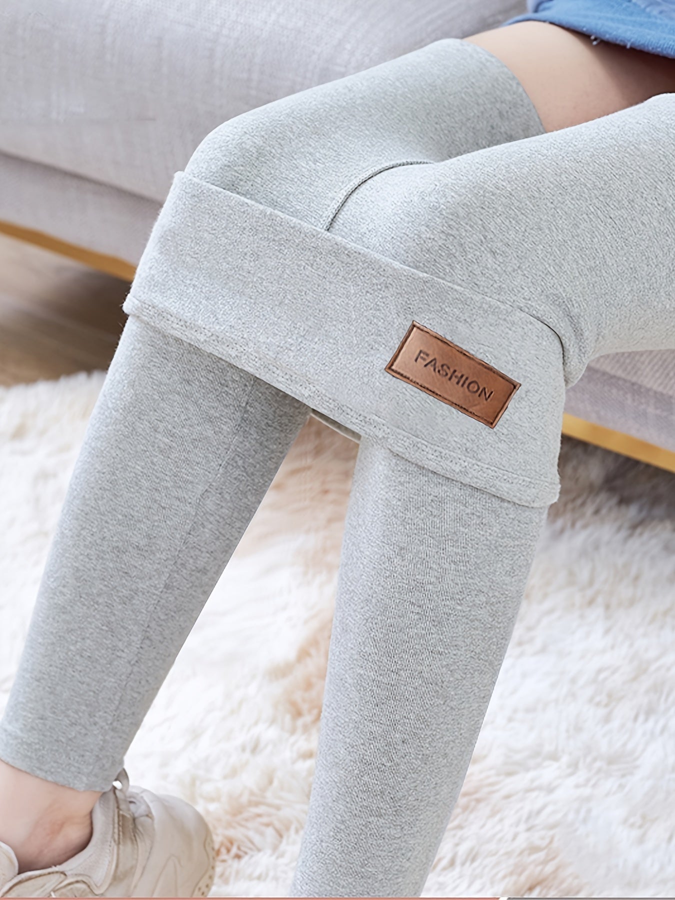 Donkergrijze Pluche Thermo Legging met Hoge Taille - Eva