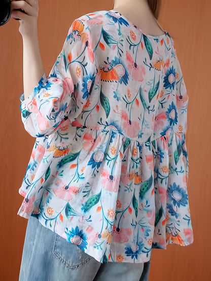 Gele Bloemenprint Ruffle Blouse - Sophie