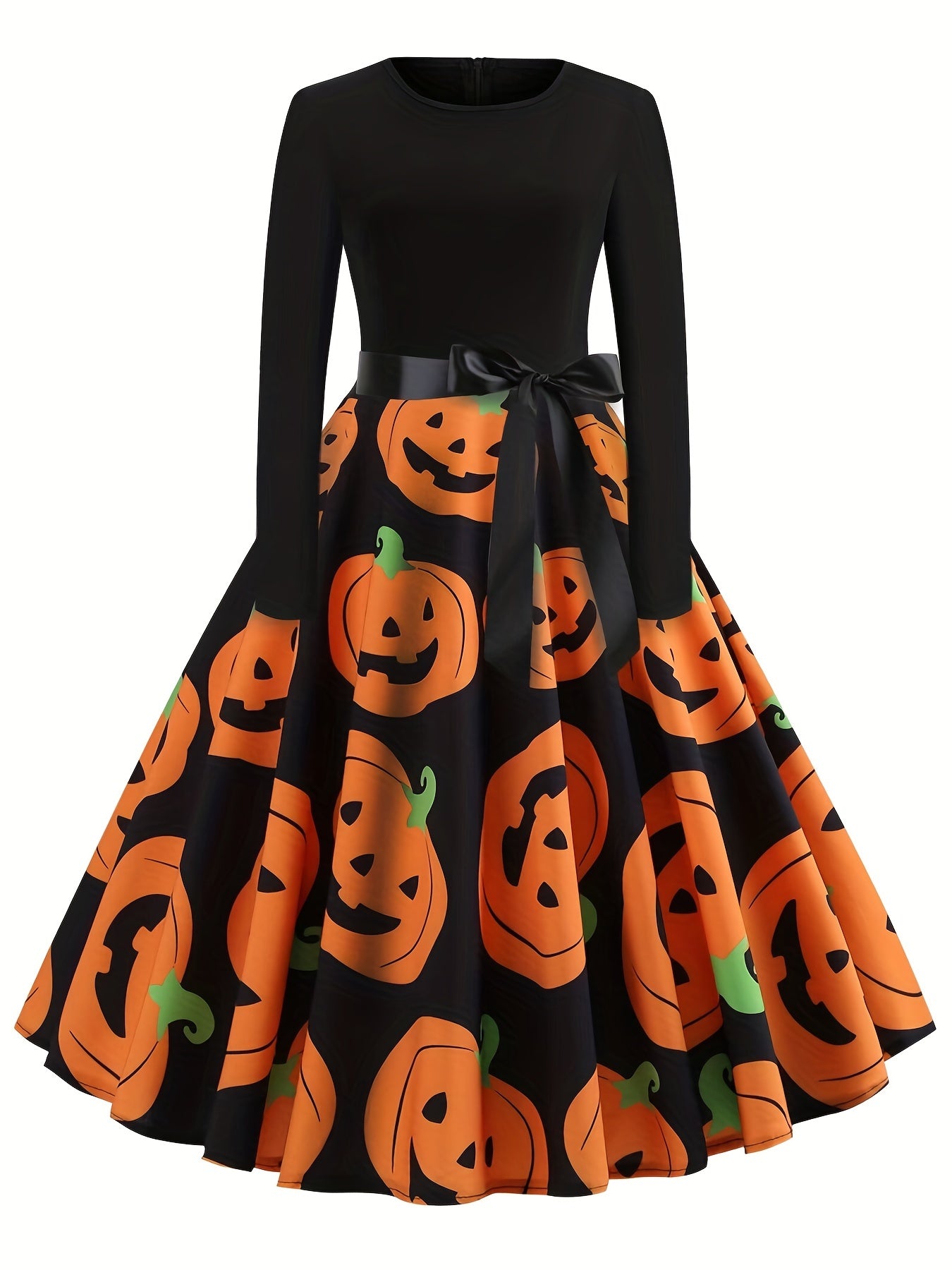 Zwarte Halloween Swingjurk met Pompoenprint - Eva