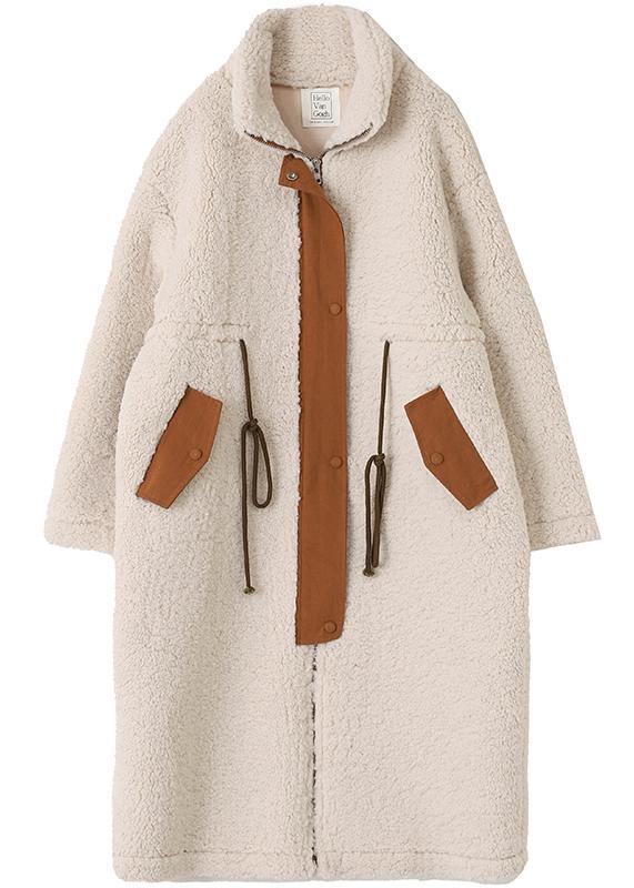 Beige Wol Winterjas met Hoge Kraag - Plus Size - Laura