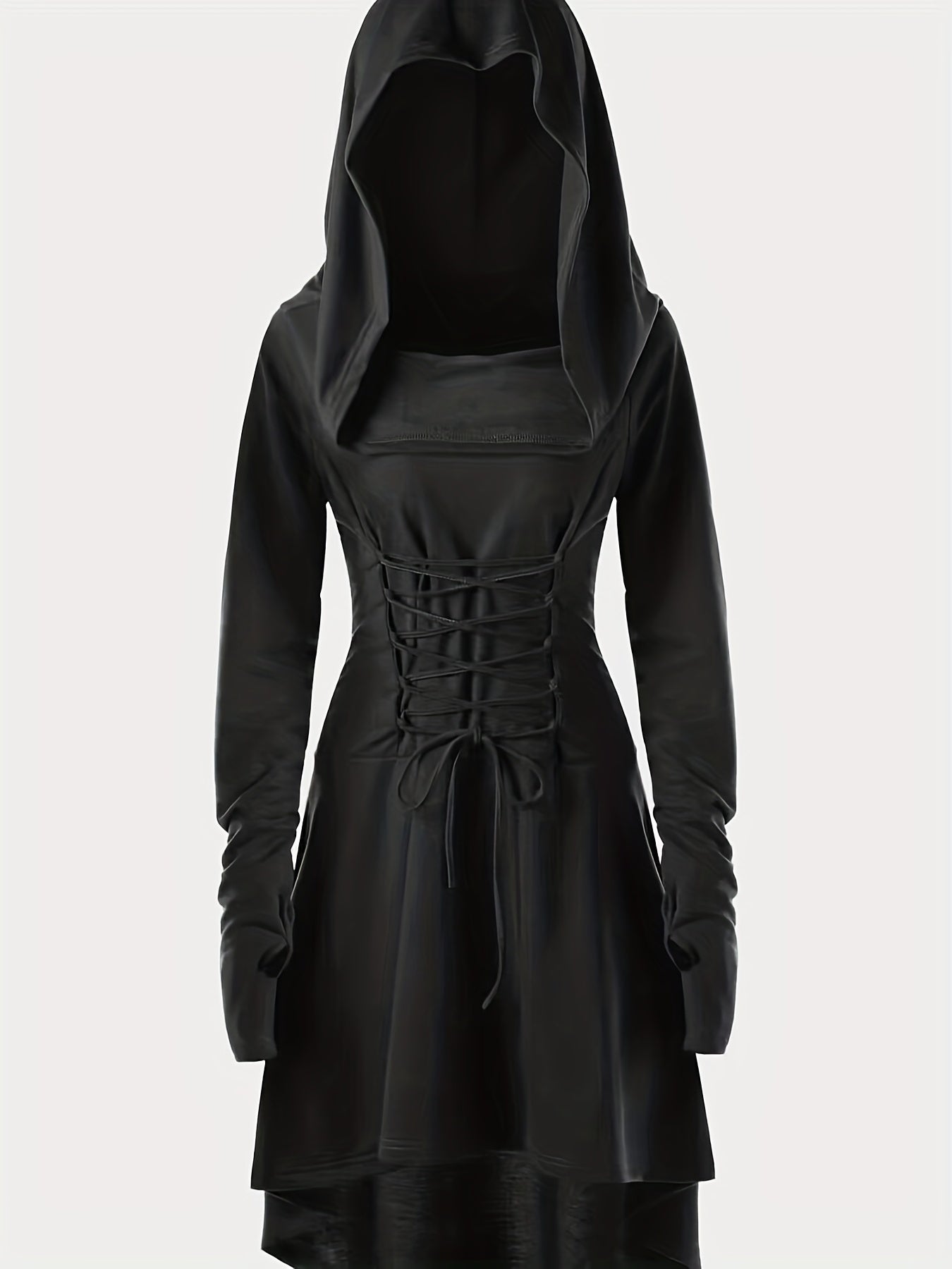 Gothic Lange Mouw Hoodie Jurk - Zwart