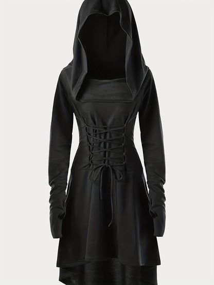 Gothic Lange Mouw Hoodie Jurk - Zwart