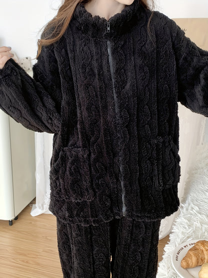 Zwarte Fleece Lounge Set met Ritsjas - Iris