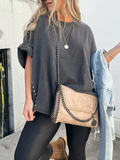 Oversized T-shirt met kralen – casual chic