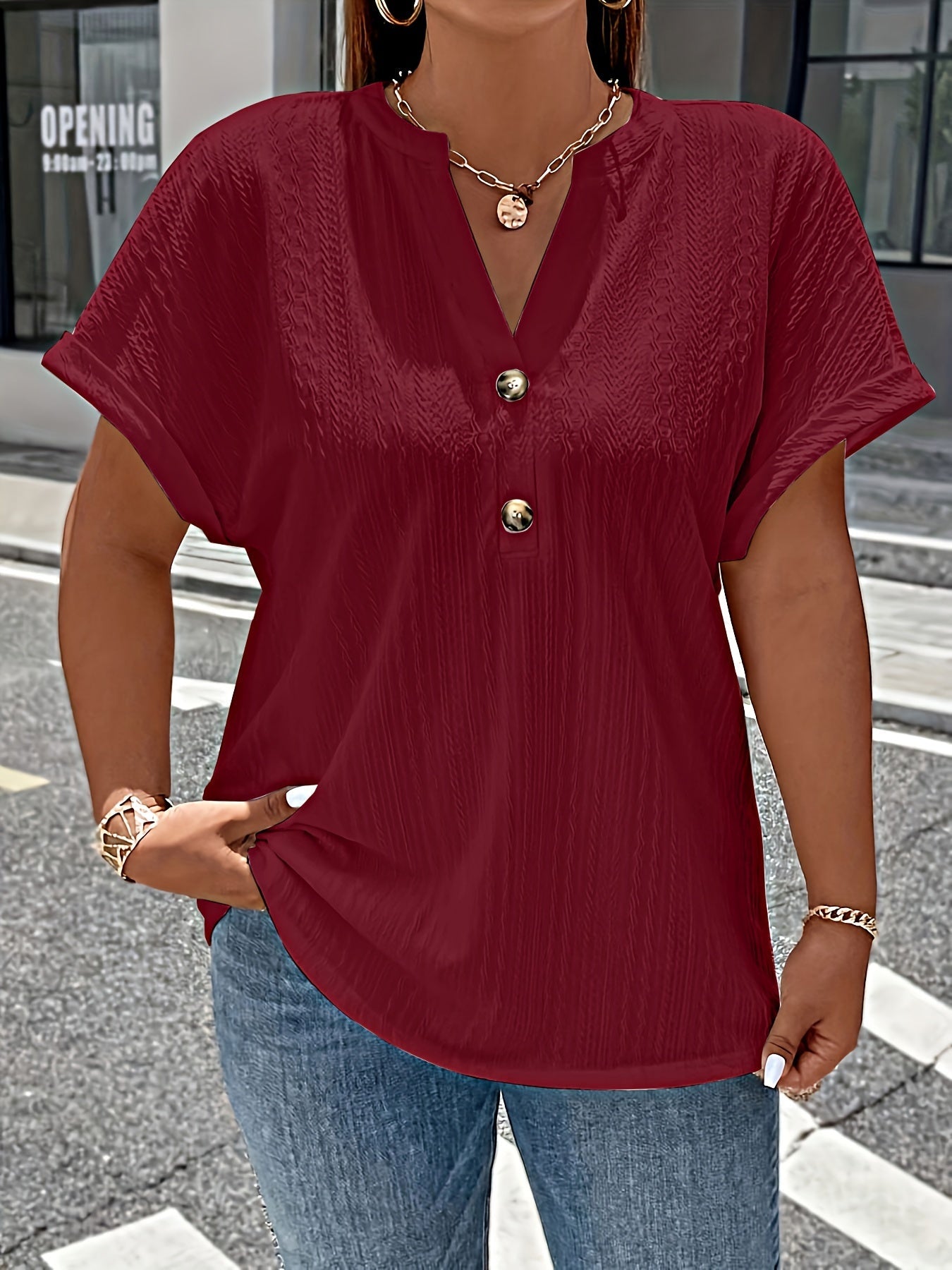 Wit Textuur T-shirt Plus Size - Jade