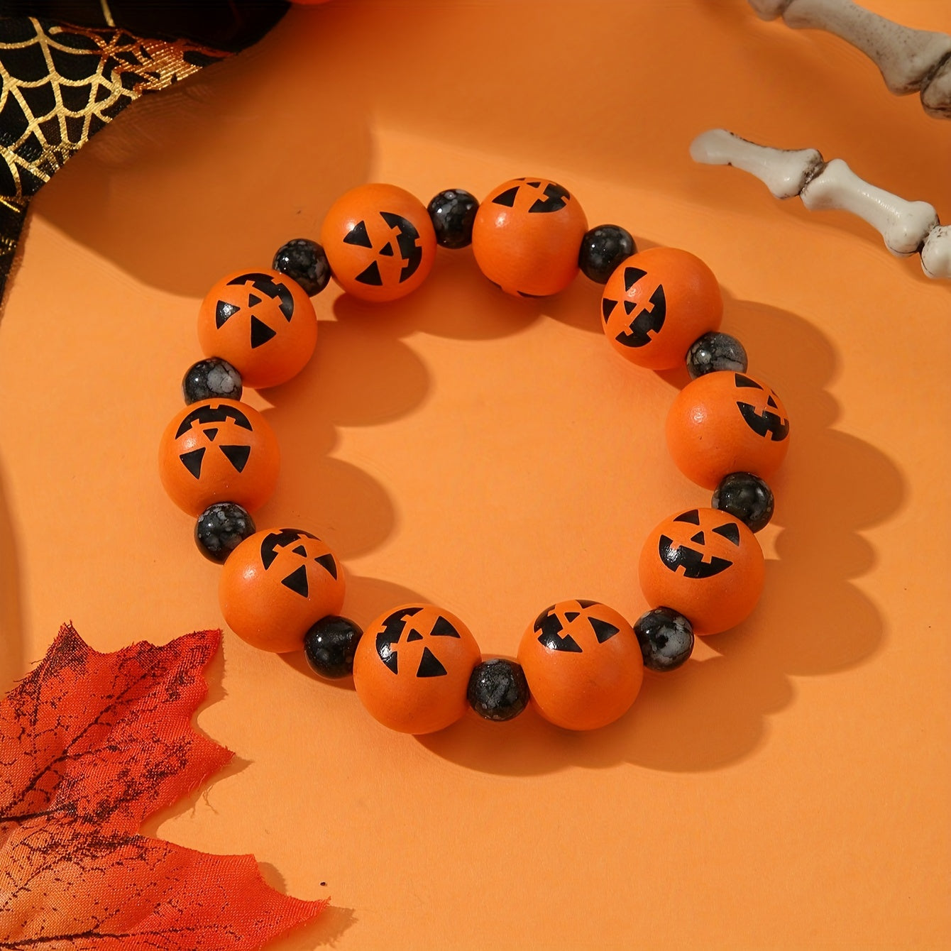 Oranje Houten Halloween Pompoen Armband - Jack