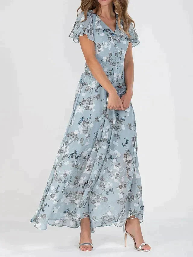 Romantische maxi-jurk met bloemen en ruches