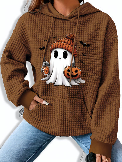 Zwarte Halloween Hoodie met Spook- en Pompoenprint – Femke