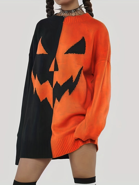 Oranje Halloween Pompoen Sweaterjurk - Fleur