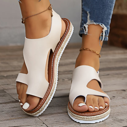 Beige Platte Enkelband Sandalen - Sara