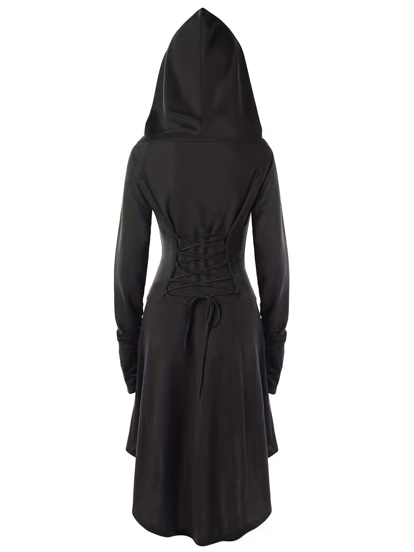 Gothic Lange Mouw Hoodie Jurk - Zwart