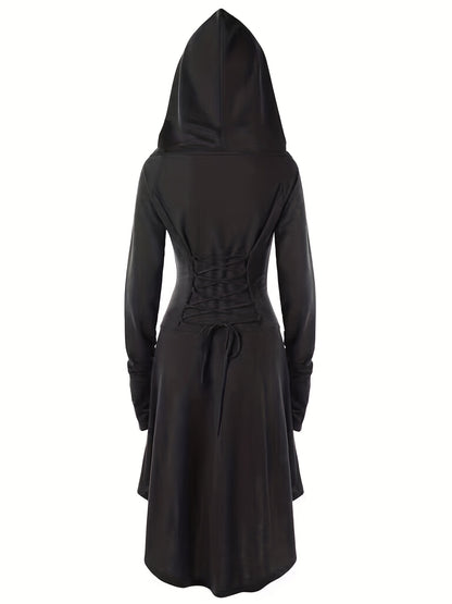 Zwarte Gotische Hooded Jurk - Elara