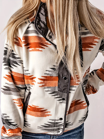 Koningsblauwe Aztec Print Jas met Knopen - Yara