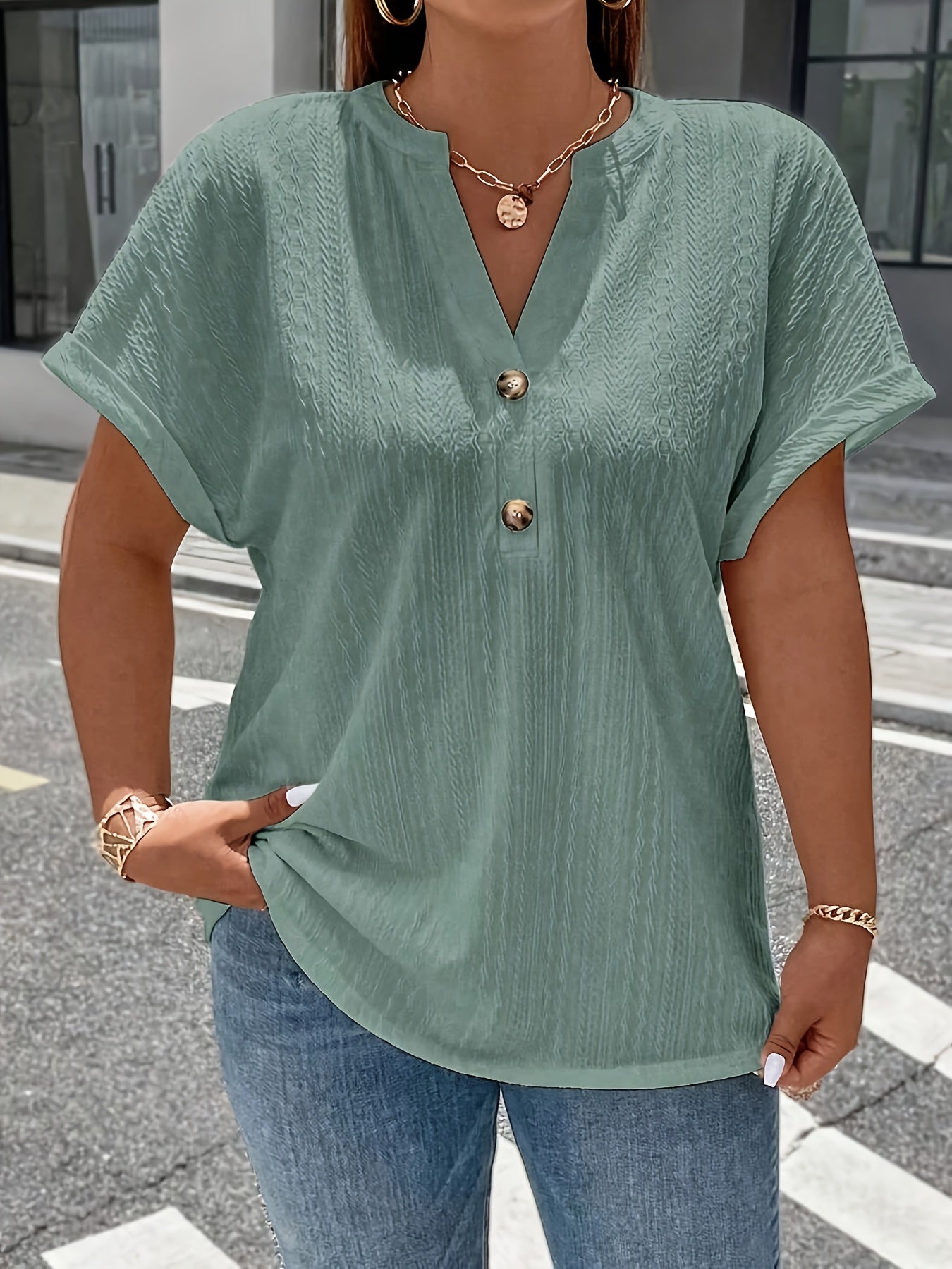 Wit Textuur T-shirt Plus Size - Jade