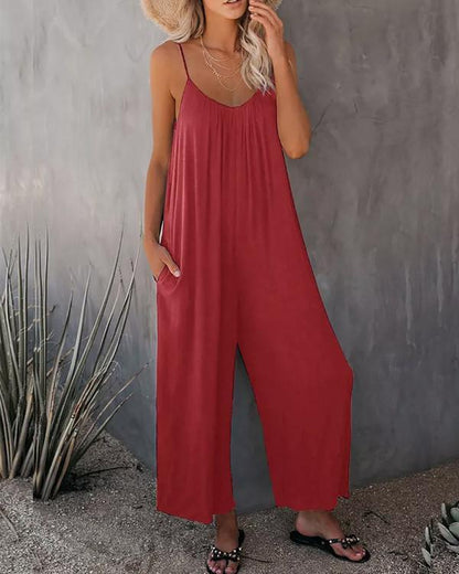 Zwarte Casual Jumpsuit met Zakken en Spaghettibandjes - Jade