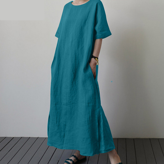 Emilia - Blauwe katoenen maxi-jurk