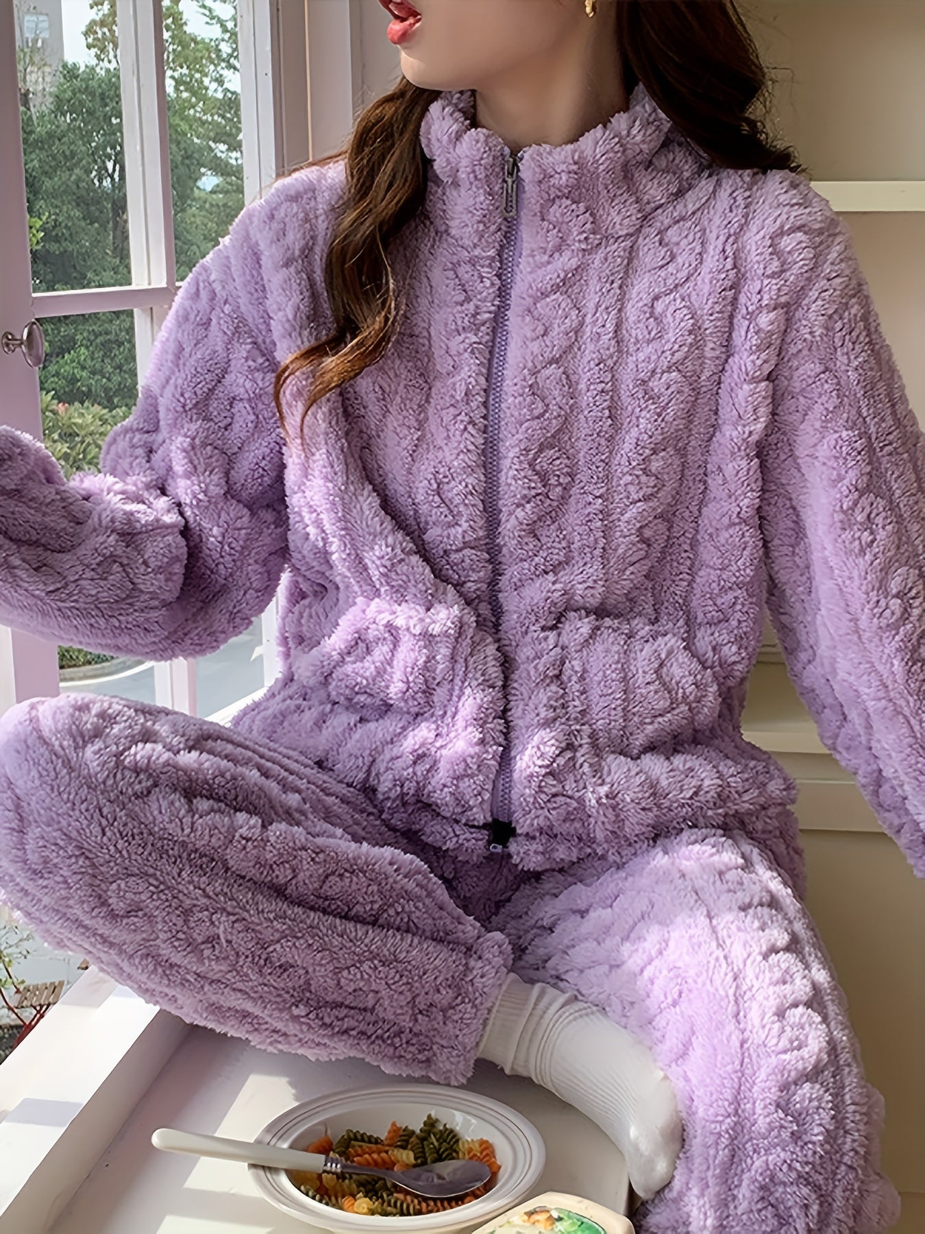 Zwarte Fleece Lounge Set met Ritsjas - Iris