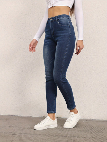 Blauwe Fleece Voering Skinny Jeans - Mila