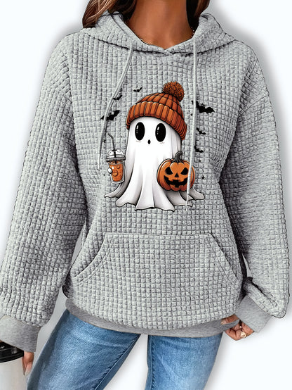 Zwarte Halloween Hoodie met Spook- en Pompoenprint – Femke