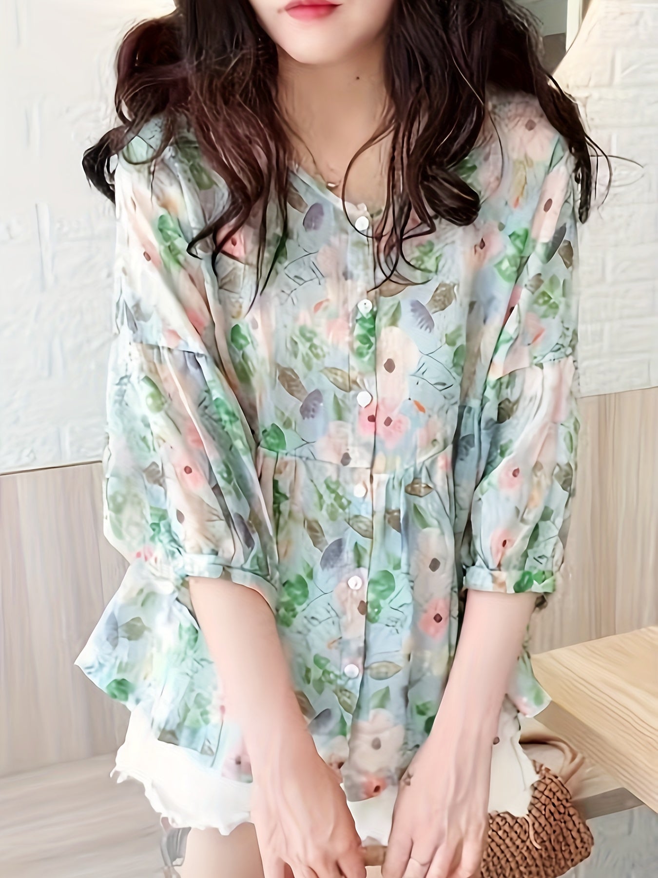 Gele Bloemenprint Ruffle Blouse - Sophie