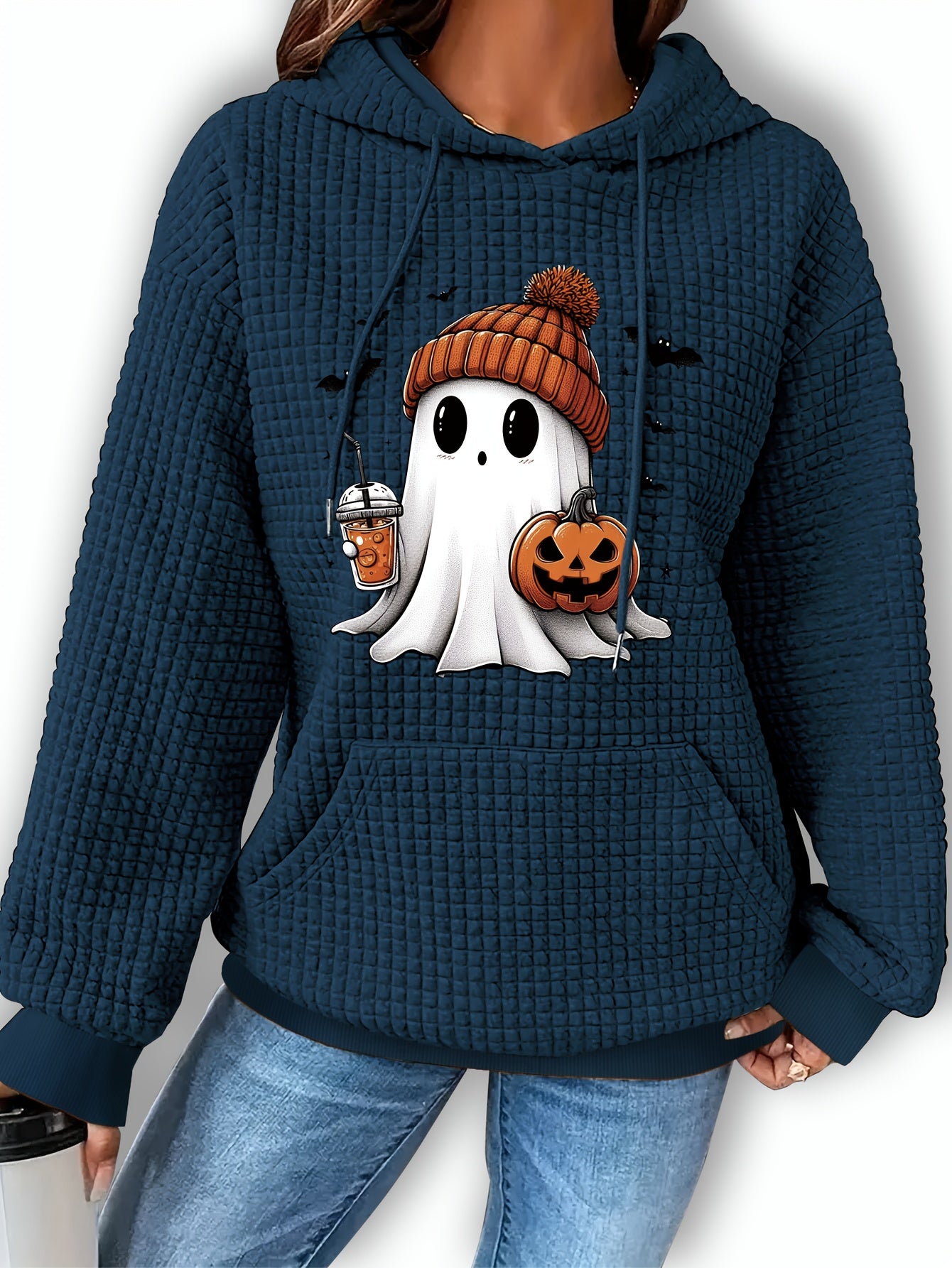 Zwarte Halloween Hoodie met Spook- en Pompoenprint – Femke