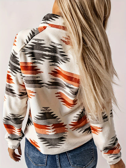 Koningsblauwe Aztec Print Jas met Knopen - Yara