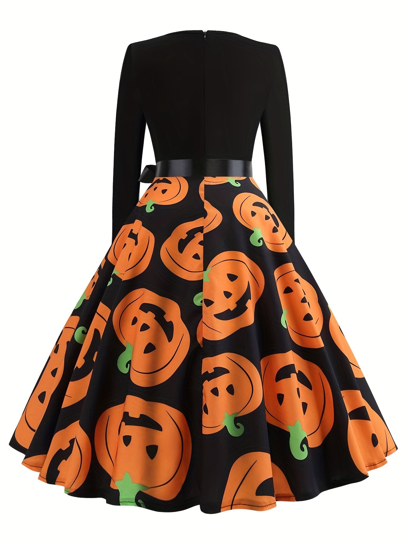 Zwarte Halloween Swingjurk met Pompoenprint - Eva