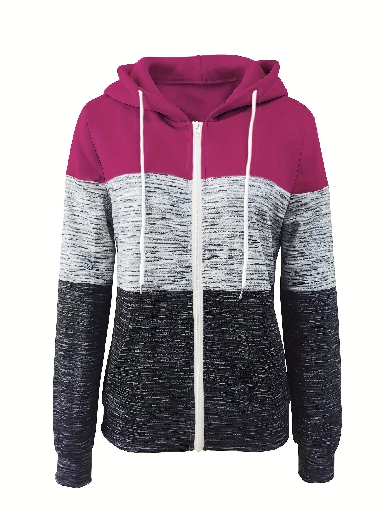 Roze Colorblock Hoodie met Rits - Eva