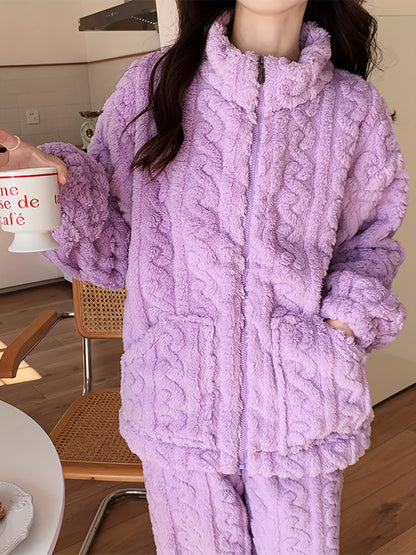 Zwarte Fleece Lounge Set met Ritsjas - Iris