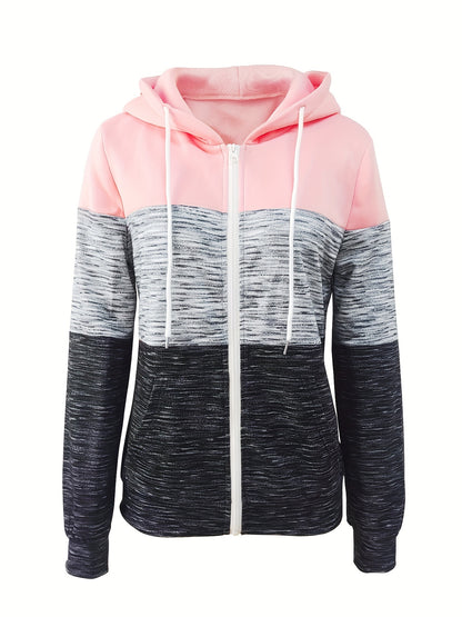 Roze Colorblock Hoodie met Rits - Eva