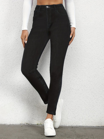 Blauwe Fleece Voering Skinny Jeans - Mila