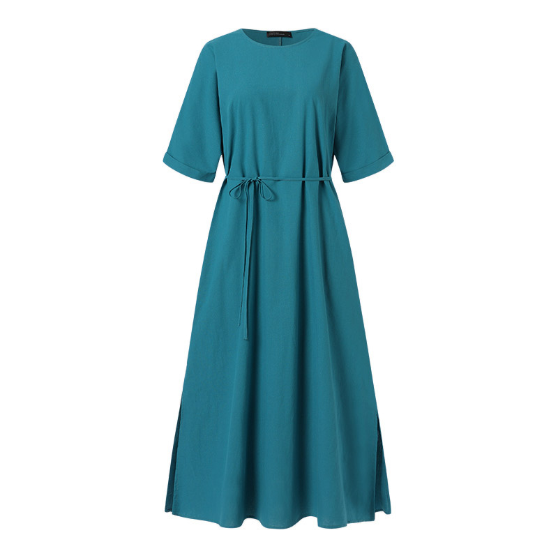 Emilia - Blauwe katoenen maxi-jurk