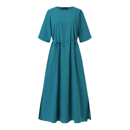 Emilia - Blauwe katoenen maxi-jurk