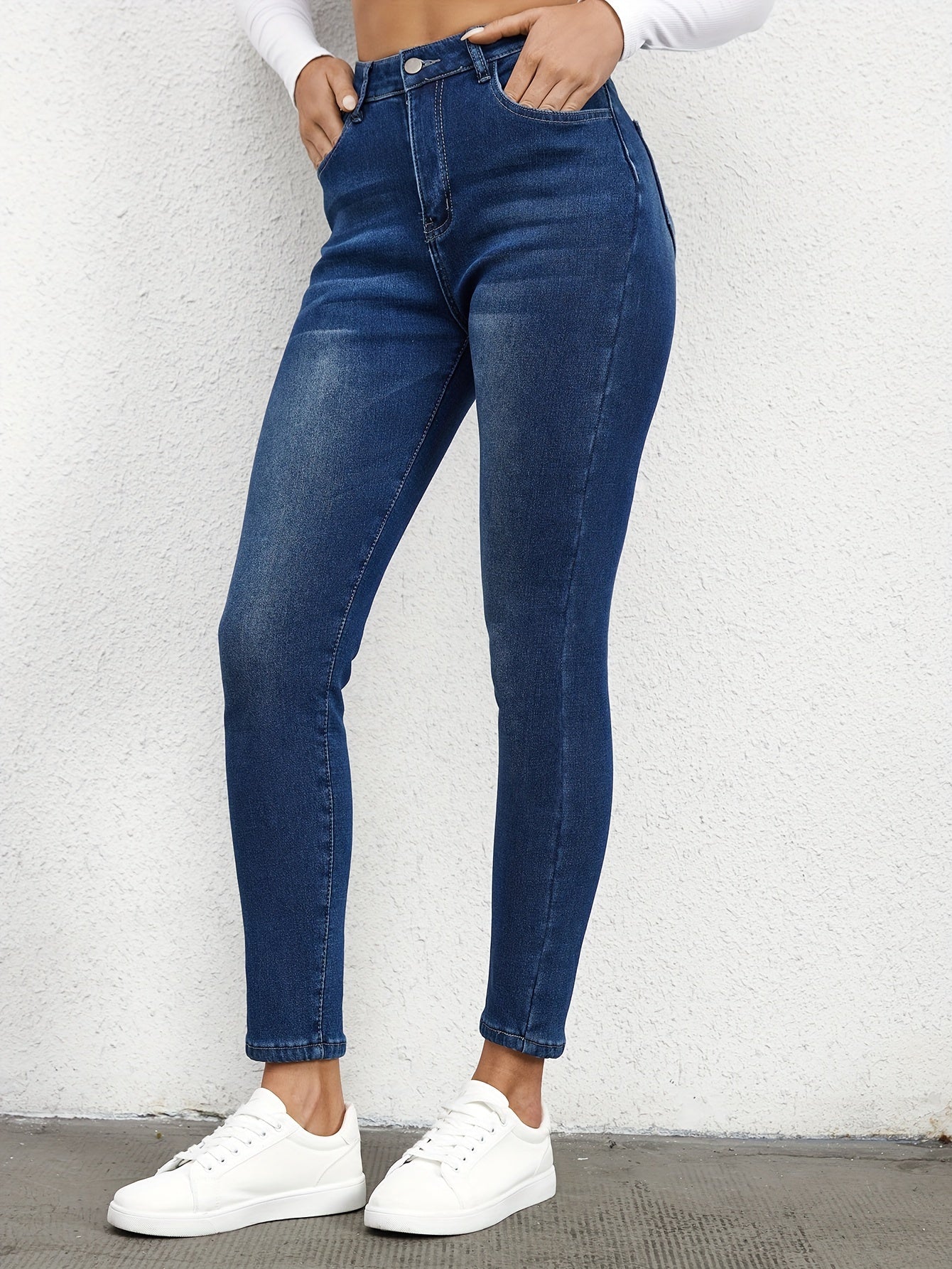 Blauwe Fleece Voering Skinny Jeans - Mila