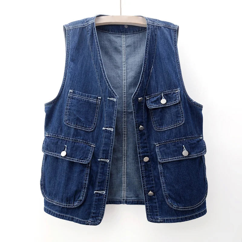 Mouwloos Denimblauw Vest met Meerdere Zakken - Finn