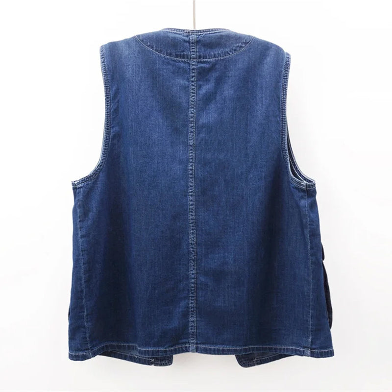 Mouwloos Denimblauw Vest met Meerdere Zakken - Finn