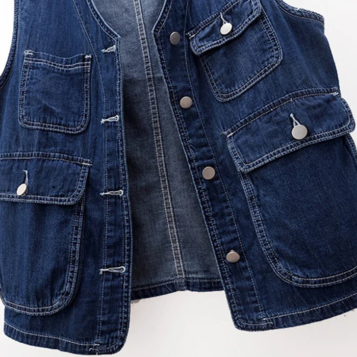 Mouwloos Denimblauw Vest met Meerdere Zakken - Finn